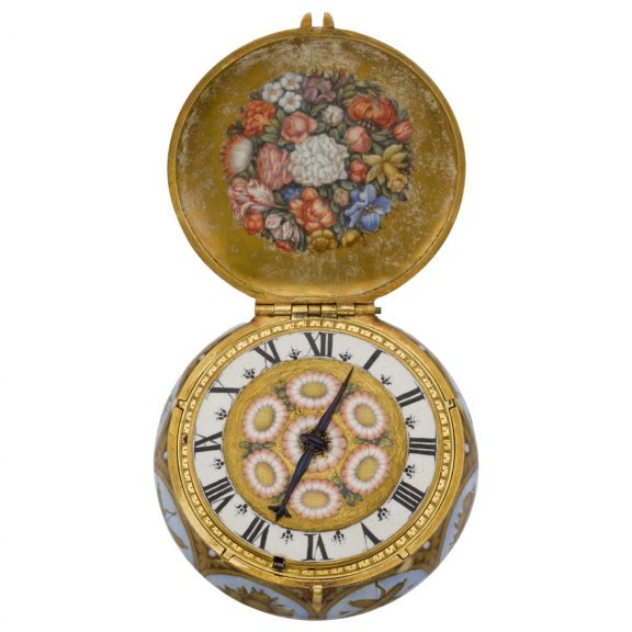 French enamel painted watch with shagreen outer cover Circa 1650 French enamel painted watch with shagreen outer cover Circa 1650