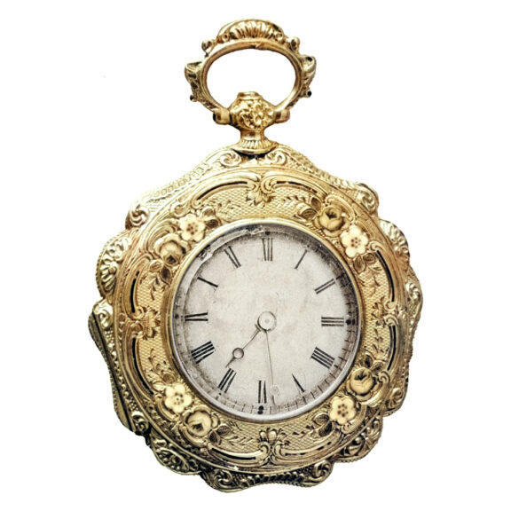 Swiss gold watch with entirely engraved covers Circa 1850