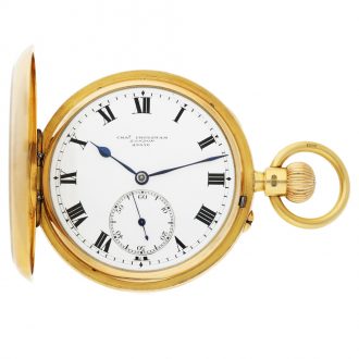 English pink gold hunting cased lever pocket watch circa 1916