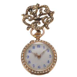 Swiss elegant pendant watch with pearls and diamonds Circa 1900
