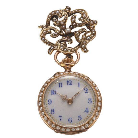 Swiss elegant pendant watch with pearls and diamonds Circa 1900