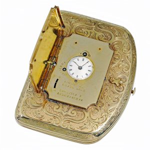 Swiss gold powder box with concealed watch Circa 1830