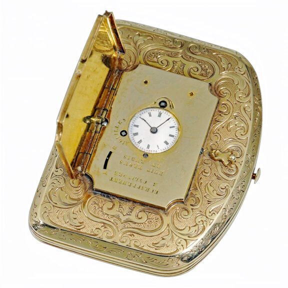 Swiss gold powder box with concealed watch Circa 1830