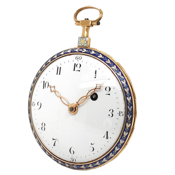 French gemstone set gold enamel pocket watch Circa 1850 French gemstone set gold enamel pocket watch Circa 1850
