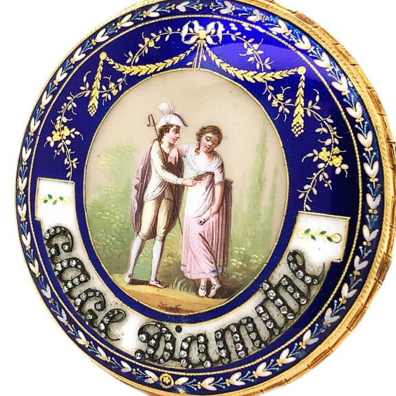 French gemstone set gold enamel pocket watch Circa 1850 French gemstone set gold enamel pocket watch Circa 1850