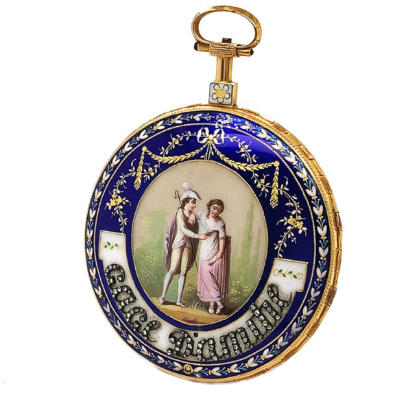 French gemstone set gold enamel pocket watch Circa 1850 French gemstone set gold enamel pocket watch Circa 1850
