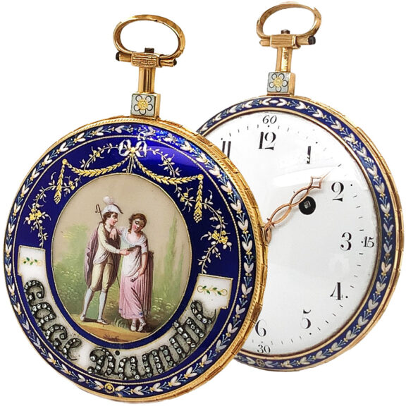 French gemstone set gold enamel pocket watch Circa 1850