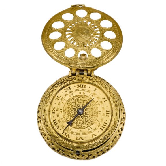German stack freed gilt metal Renaissance clock watch Circa 1580