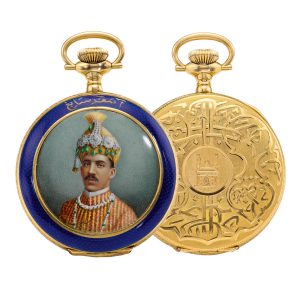 Unusual Indian 18k gold and enamel hunter cased watch