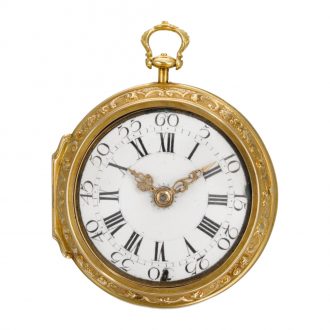 Rare English gold pair cased repoussé verge pocket watch Circa 1750