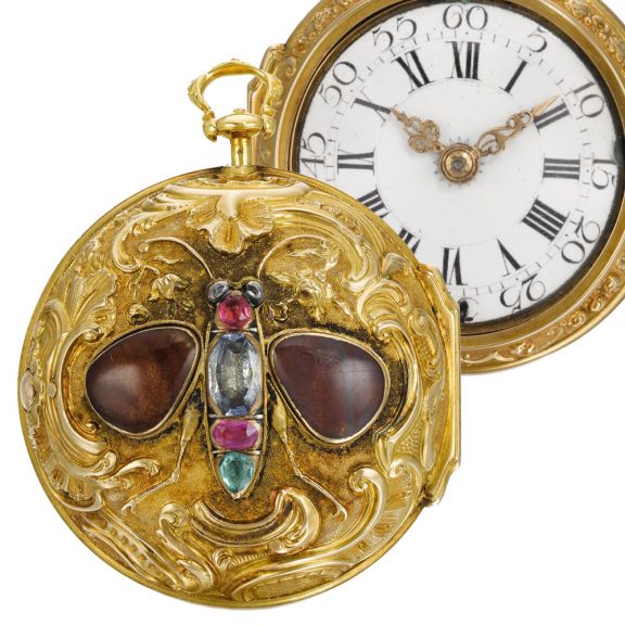 Rare English gold pair cased repoussé verge pocket watch Circa 1750