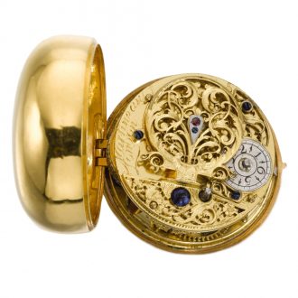 Rare English gold pair cased repoussé verge pocket watch Circa 1750