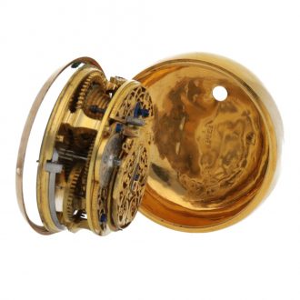 Rare English gold pair cased repoussé verge pocket watch Circa 1750