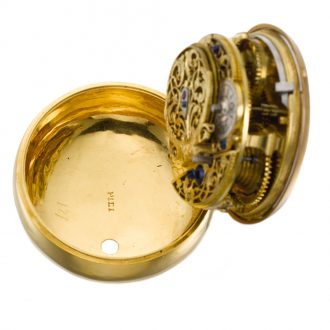 Rare English gold pair cased repoussé verge pocket watch Circa 1750