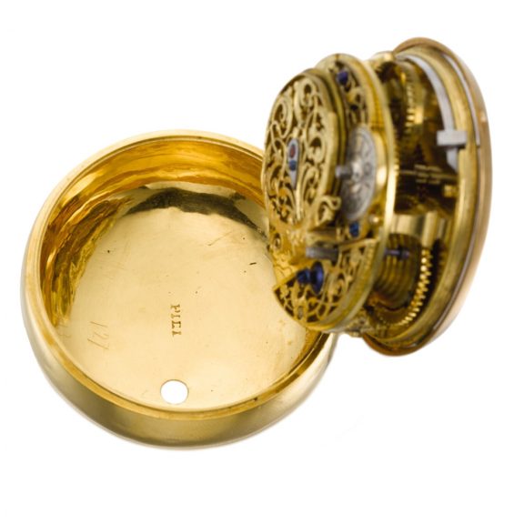 Rare English gold pair cased repoussé verge pocket watch Circa 1750 Rare English gold pair cased repoussé verge pocket watch Circa 1750