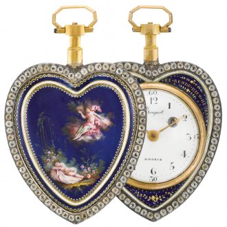 French gold and silver enamel heart-form watch Circa 1820