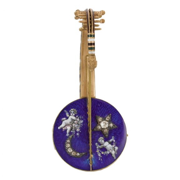 Austrian gold and enamel oriental harp-form watch Circa 1830 Austrian gold and enamel oriental harp-form watch Circa 1830