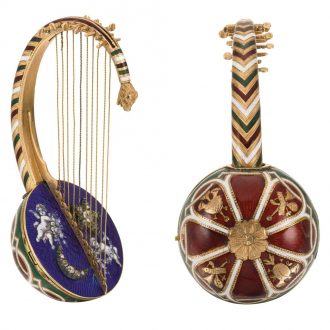 Austrian gold and enamel oriental harp-form watch Circa 1830