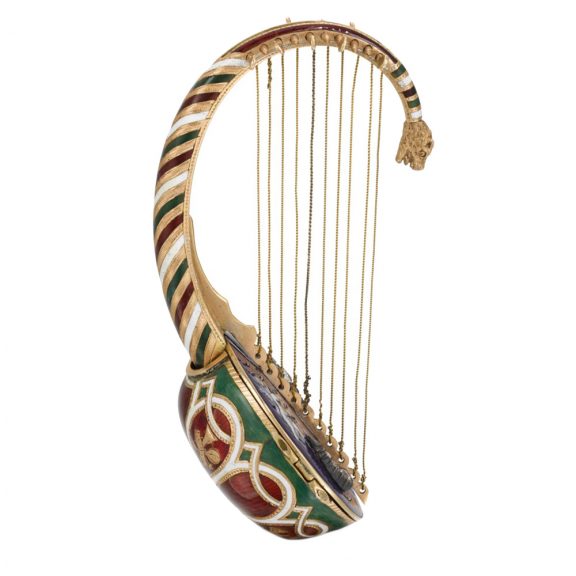 Austrian gold and enamel oriental harp-form watch Circa 1830 Austrian gold and enamel oriental harp-form watch Circa 1830