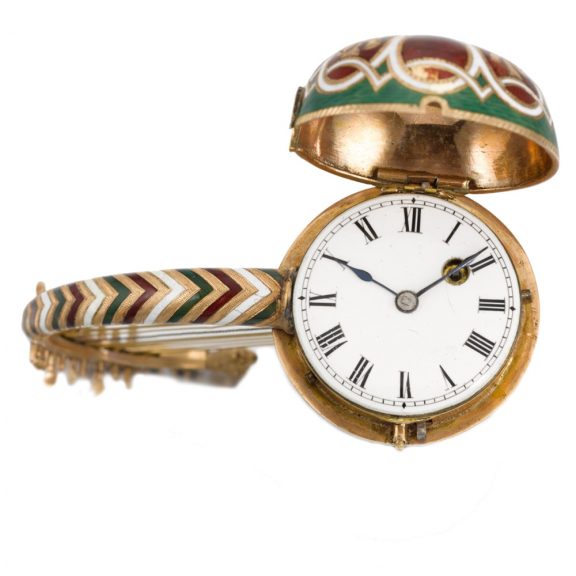 Austrian gold and enamel oriental harp-form watch Circa 1830
