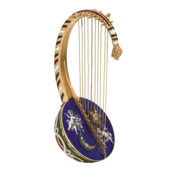 Austrian gold and enamel oriental harp-form watch Circa 1830 Austrian gold and enamel oriental harp-form watch Circa 1830