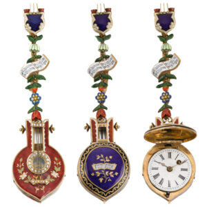 Austrian gold and enamel oriental lute-form watch Circa 1870