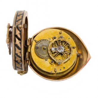 Austrian gold and enamel oriental lute-form watch Circa 1870