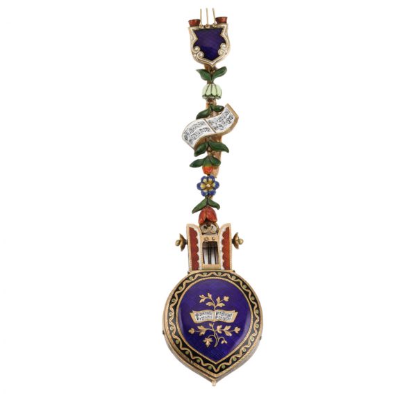 Austrian gold and enamel oriental lute-form watch Circa 1870 Austrian gold and enamel oriental lute-form watch Circa 1870