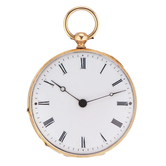 Swiss gold and painted on enamel key wind pendant watch Circa 1830