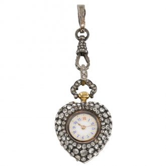 Swiss/French gold and diamond set heart-form watch Circa 1890