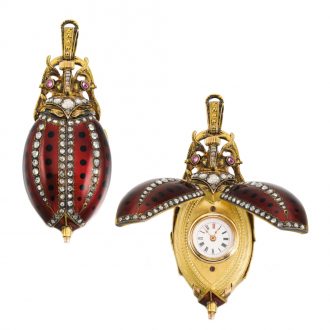 Swiss 18K gold cylinder watch in the shape of a scarab Circa 1880