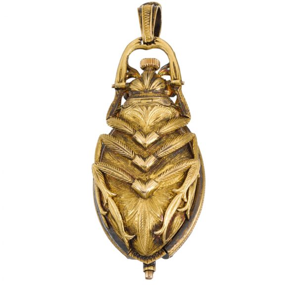 Swiss 18K gold cylinder watch in the shape of a scarab Circa 1880 Swiss 18K gold cylinder watch in the shape of a scarab Circa 1880