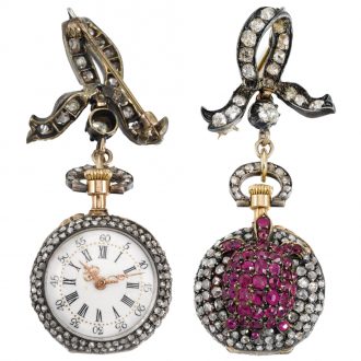 Swiss/French gold Louis XVI-style cylinder pendant watch Circa 1880