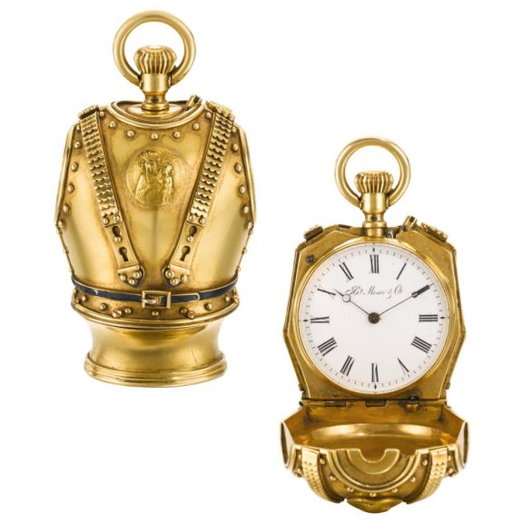 Rare and unusual Swiss gold suit of armour form watch Circa 1890