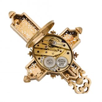 Swiss cruciform watch with polychrome enamel painting Circa 1880.