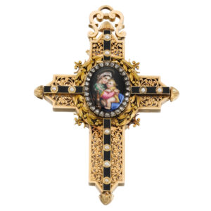 Swiss cruciform watch with polychrome enamel painting Circa 1880.