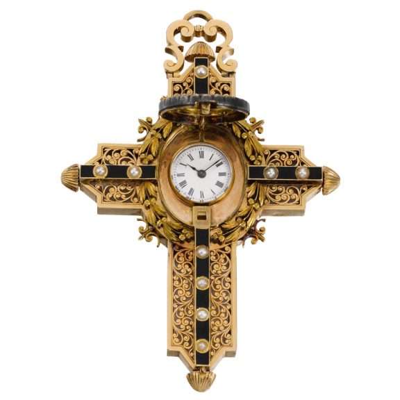Swiss cruciform watch with polychrome enamel painting Circa 1880. Swiss cruciform watch with polychrome enamel painting Circa 1880.