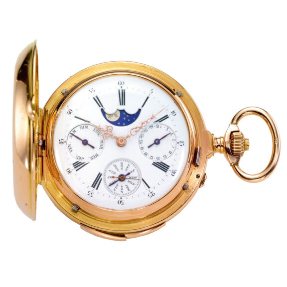 Swiss heavy gold quarter repeating calendar watch Circa 1880