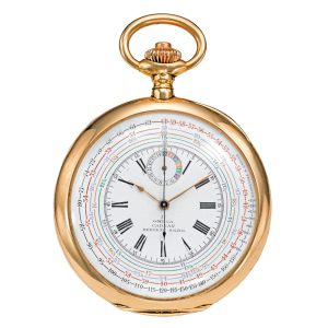 Swiss 18k yellow gold chronograph watch Circa 1908