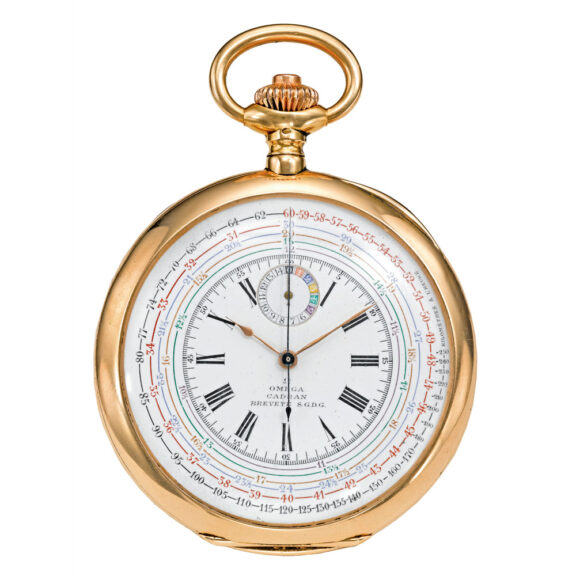Swiss 18k yellow gold chronograph watch Circa 1908 Swiss 18k yellow gold chronograph watch Circa 1908