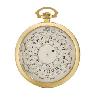 Rare Swiss gold keyless lever World Time pocket watch Circa 1940v