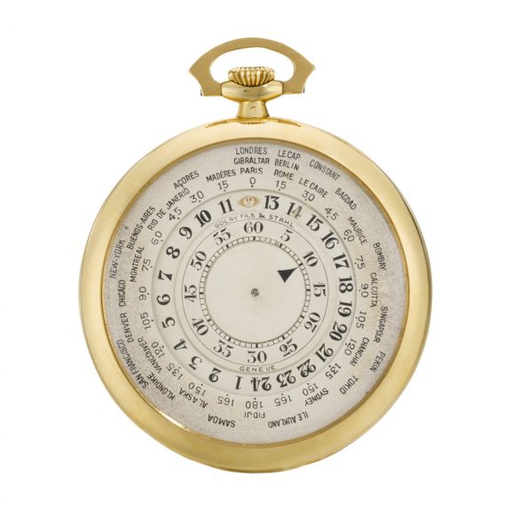 Rare Swiss gold keyless lever World Time pocket watch Circa 1940v