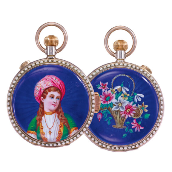 Swiss enamel pearl set minute repeating watch Circa 1880