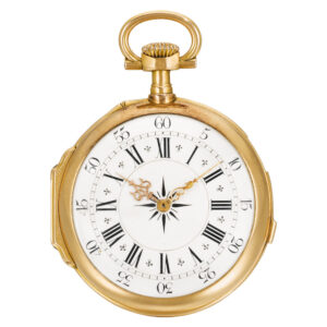 Small French gold quarter repeating keyless pocket watch Circa 1883
