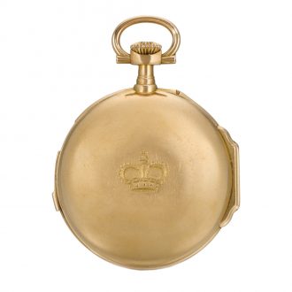 Small French gold quarter repeating keyless pocket watch Circa 1883