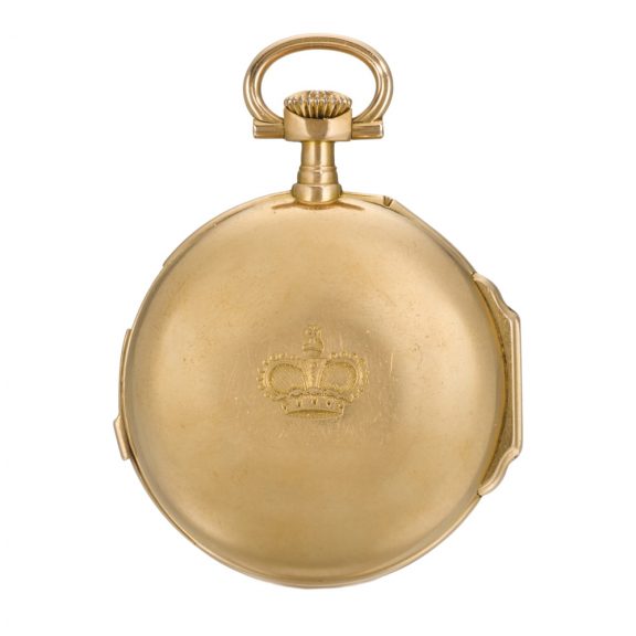 Small French gold quarter repeating keyless pocket watch Circa 1883 Small French gold quarter repeating keyless pocket watch Circa 1883