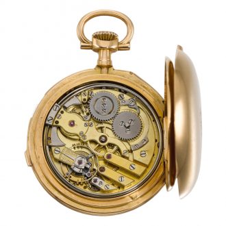 Small French gold quarter repeating keyless pocket watch Circa 1883