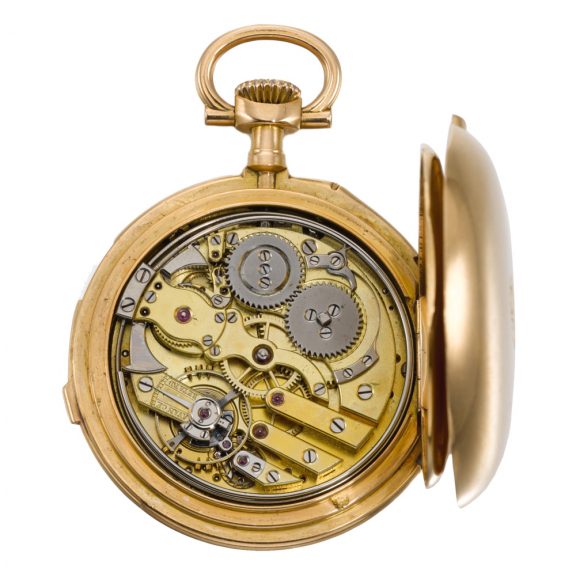 Small French gold quarter repeating keyless pocket watch Circa 1883 Small French gold quarter repeating keyless pocket watch Circa 1883