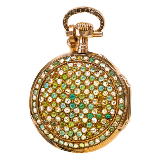 French fine diamond and emerald set gold watch Circa 1890