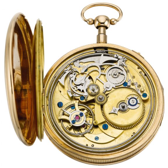 French gold quarter repeating calendar cylinder watch Circa 1820 French gold quarter repeating calendar cylinder watch Circa 1820